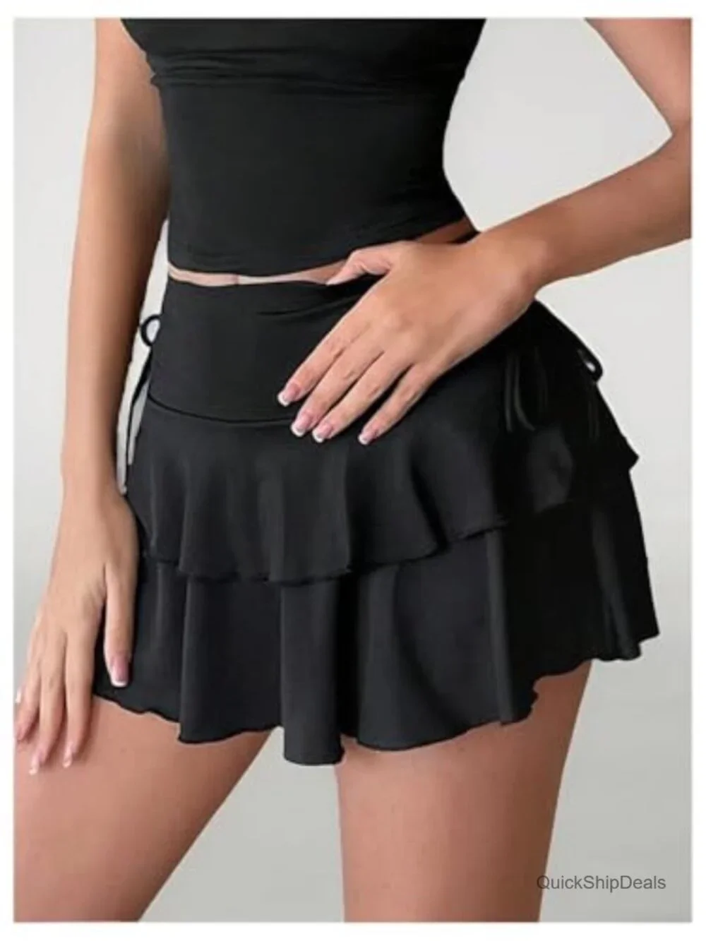 High Waisted Ruffle Mini Skirt with Bow Y2k Flowy A-Line Summer Skort
